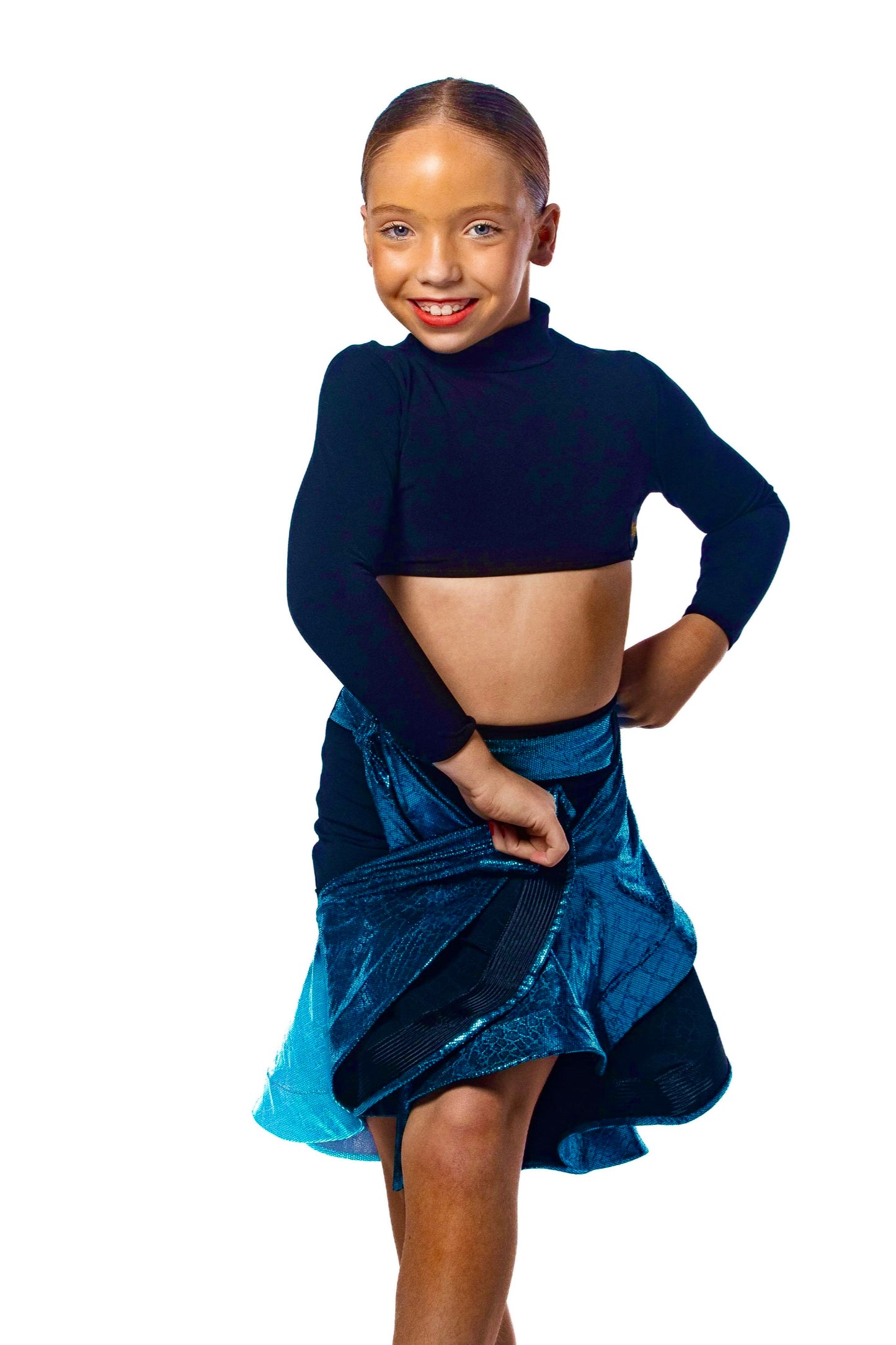 𝐒𝐚𝐛𝐫𝐢𝐧𝐚 𝐒𝐤𝐢𝐫𝐭 𝐰𝐢𝐭𝐡 𝐢𝐧𝐭𝐞𝐠𝐫𝐚𝐭𝐞𝐝 𝐁𝐞𝐥𝐭 - Blue Metallic Crocodile print