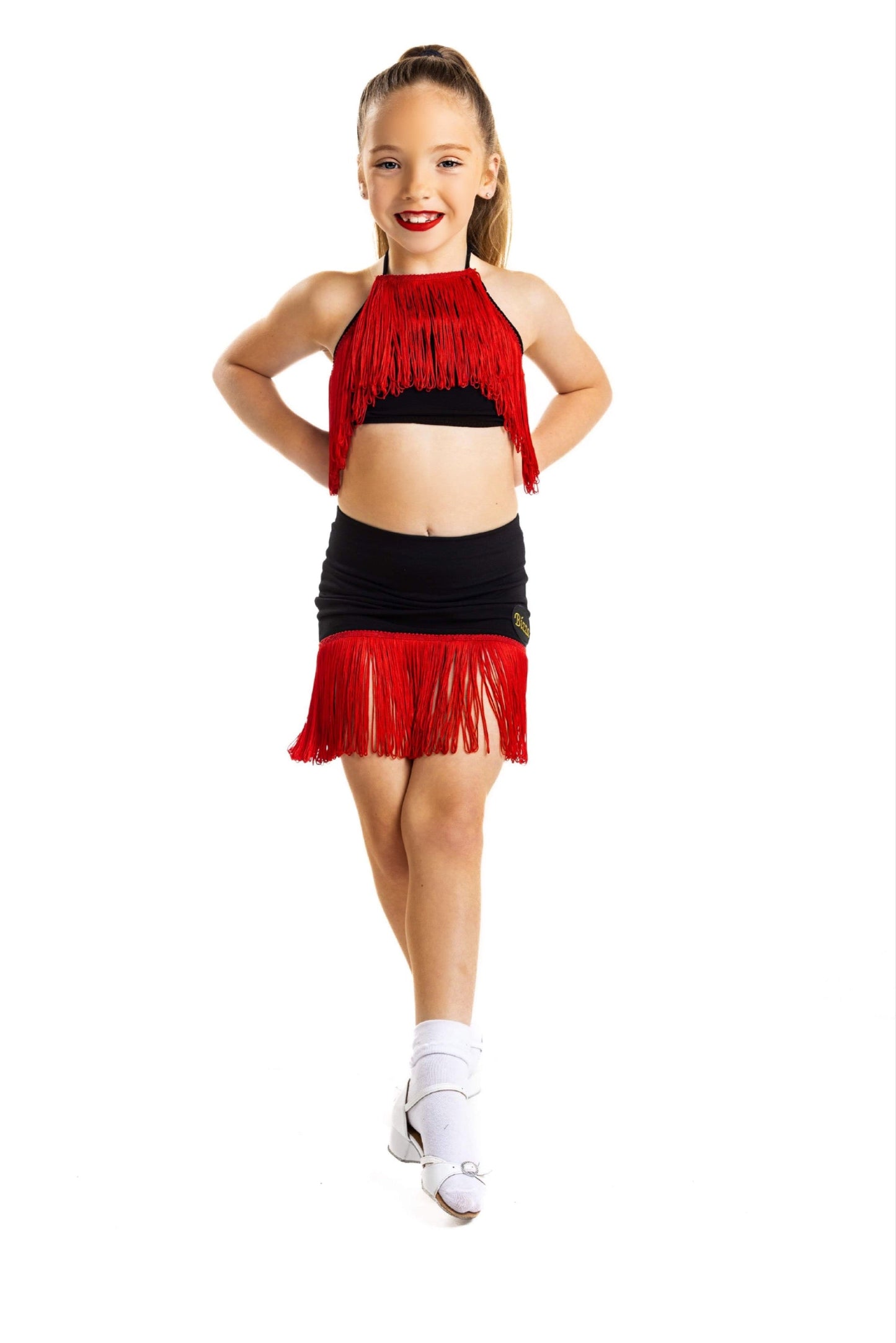 Black Drop Waisted Red Fringe Skirt