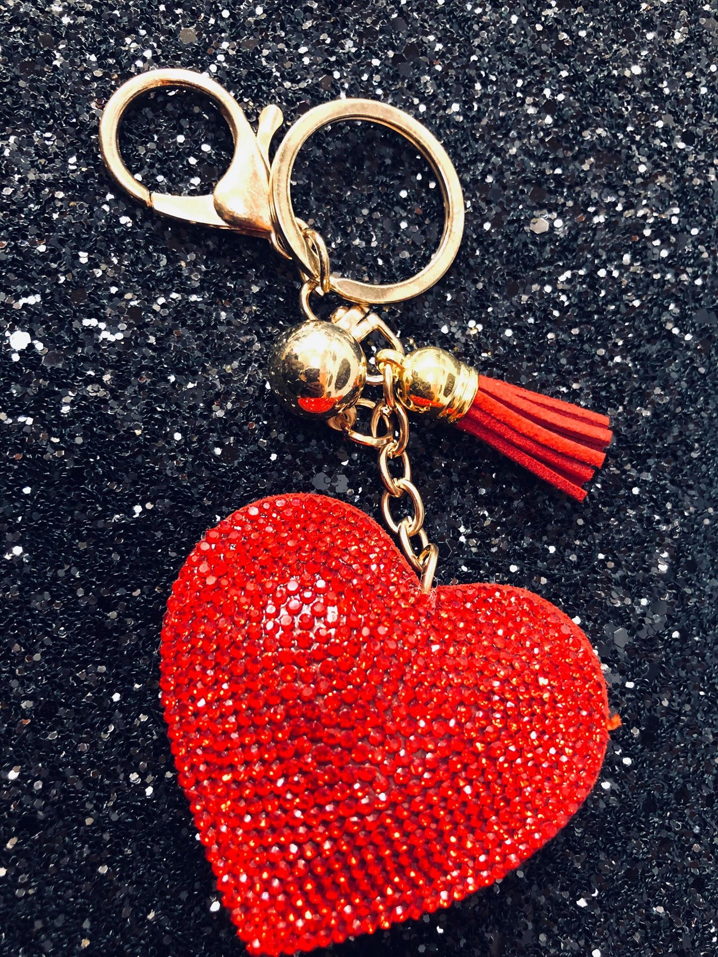 RED DIAMANTE HEART KEYRING