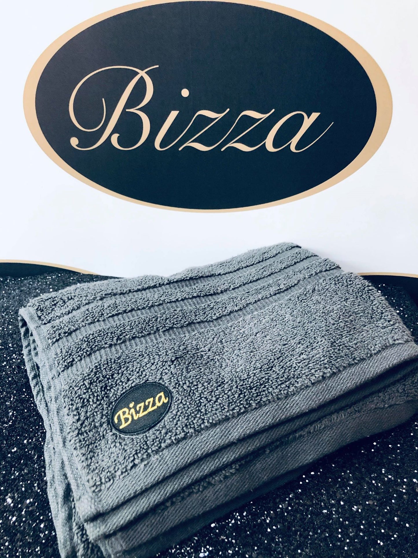 BLACK & GREY BRANDED HAND TOWEL