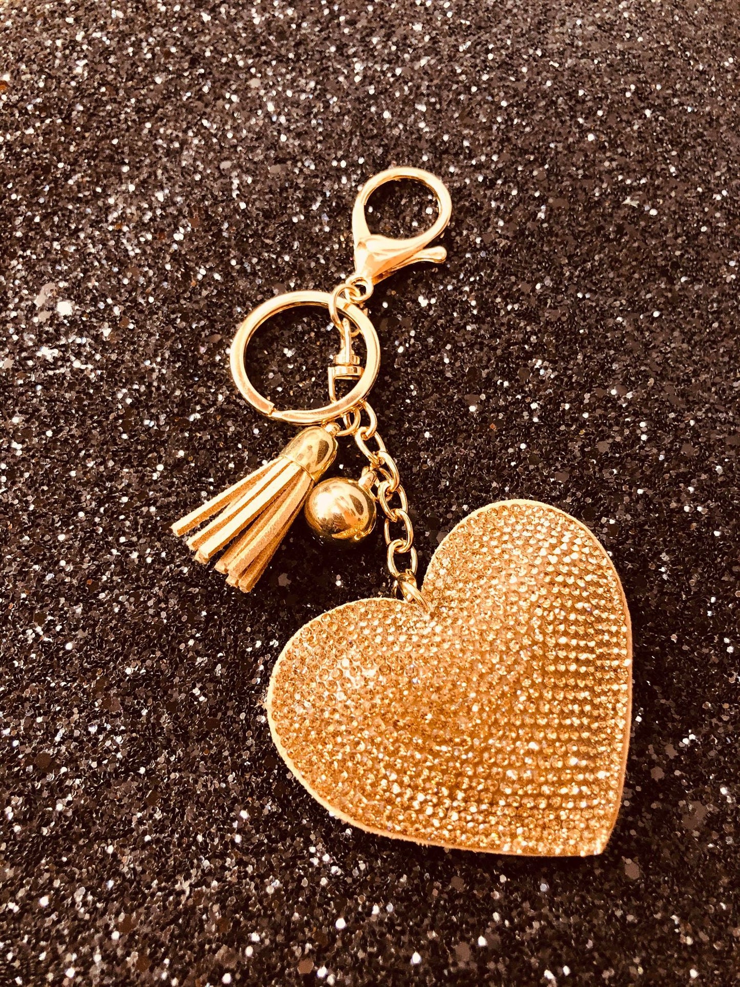 Gold Heart Diamante Keyring