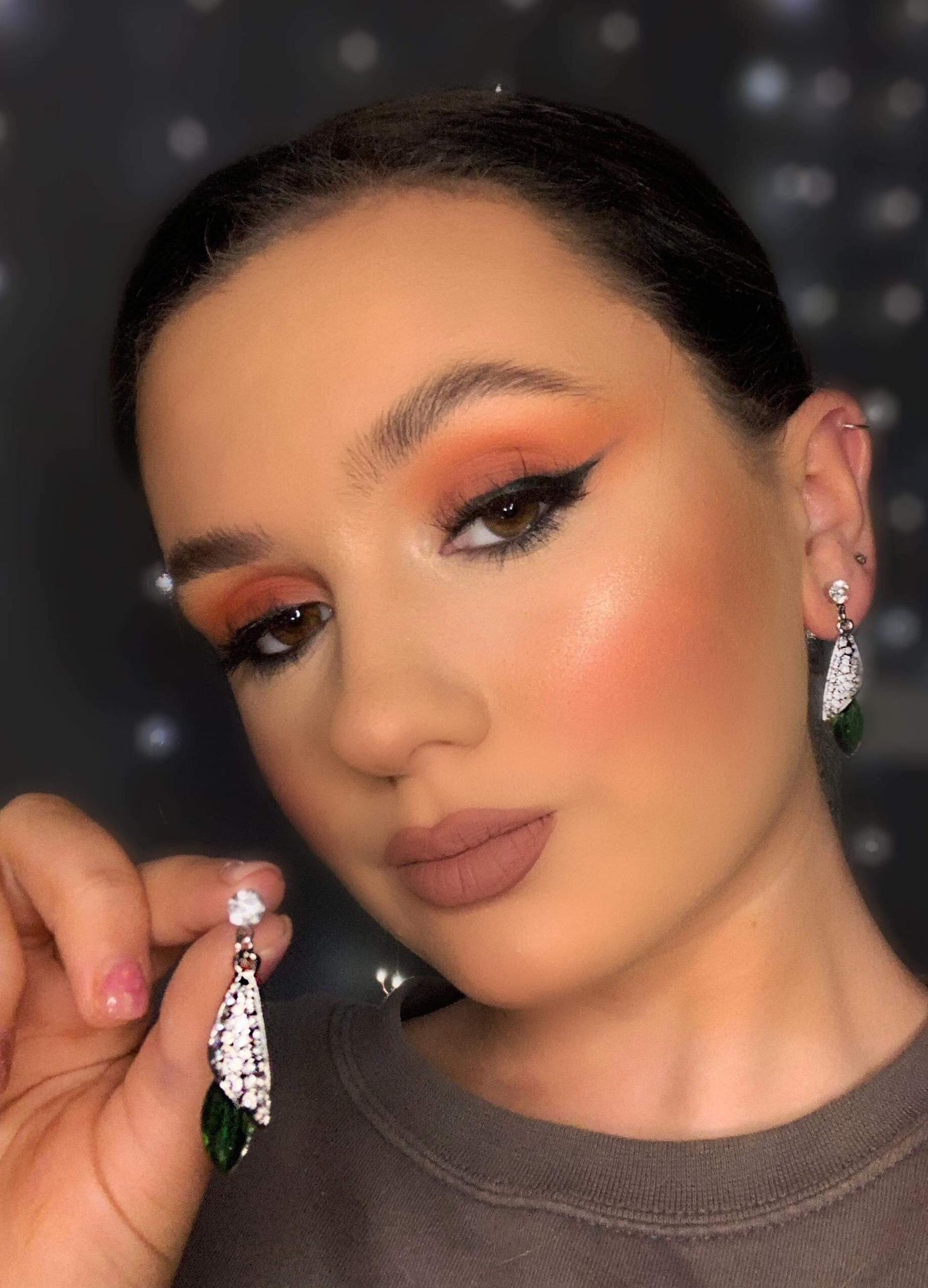 Green Diamante Drop Earrings