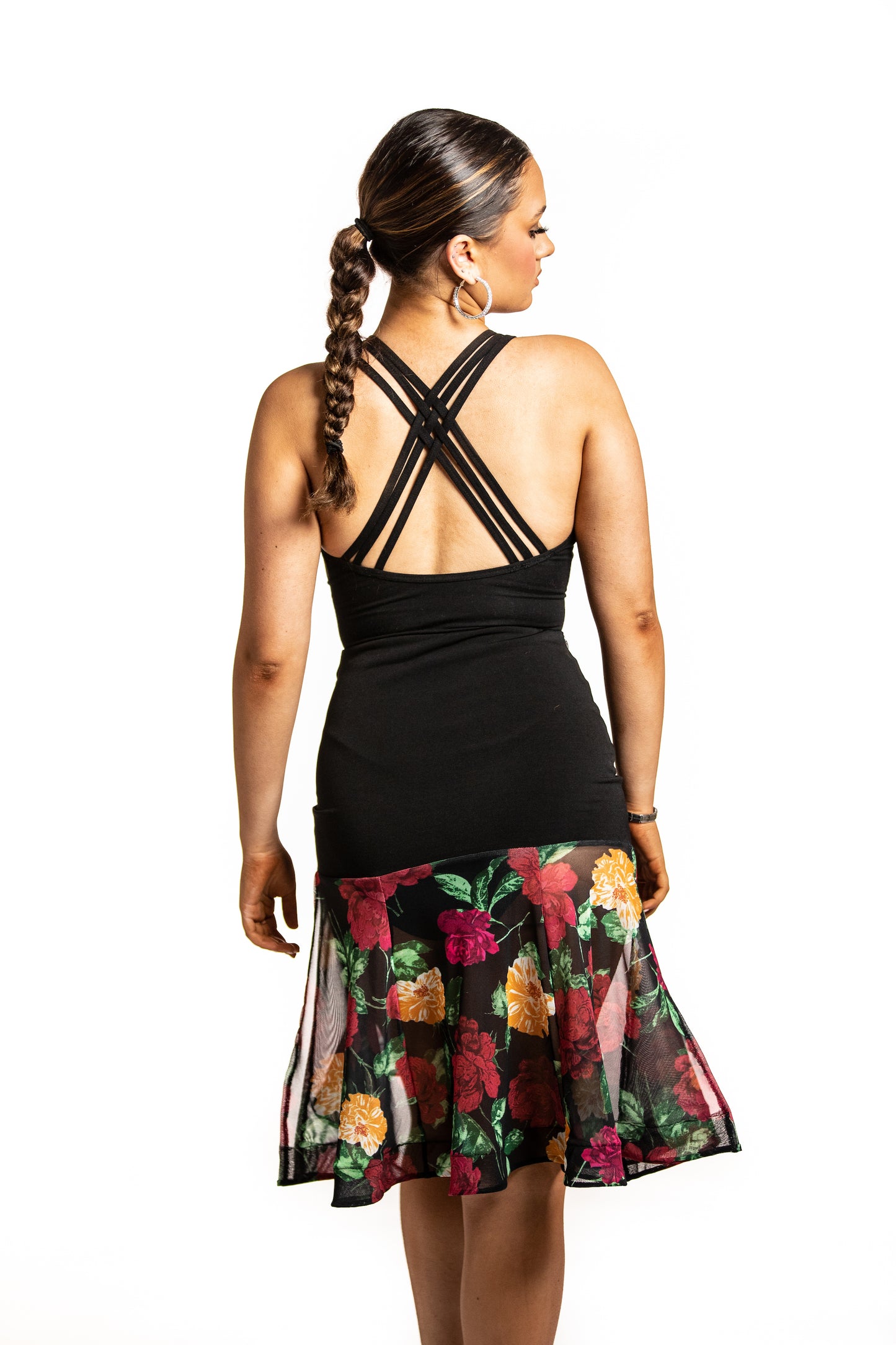 Drop Waisted Centre Ruche Skirt with Floral Mesh Frill & integrated Belt