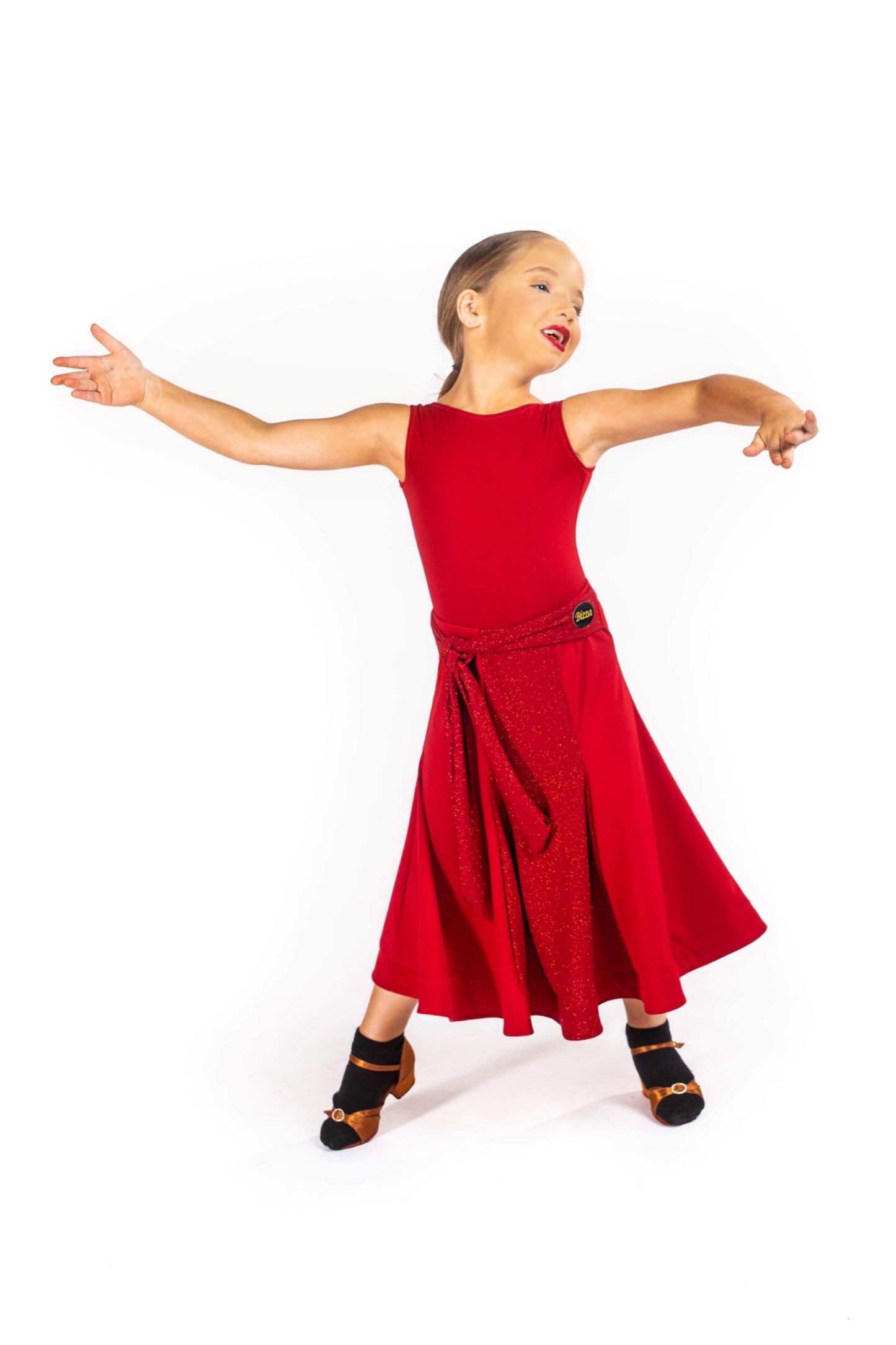 𝐒𝐞𝐫𝐞𝐧𝐚 𝐁𝐚𝐥𝐥𝐫𝐨𝐨𝐦 𝐒𝐤𝐢𝐫𝐭 𝐰𝐢𝐭𝐡 𝐈𝐧𝐭𝐞𝐠𝐫𝐚𝐭𝐞𝐝 𝐛𝐞𝐥𝐭 - Red Sparkle Centre