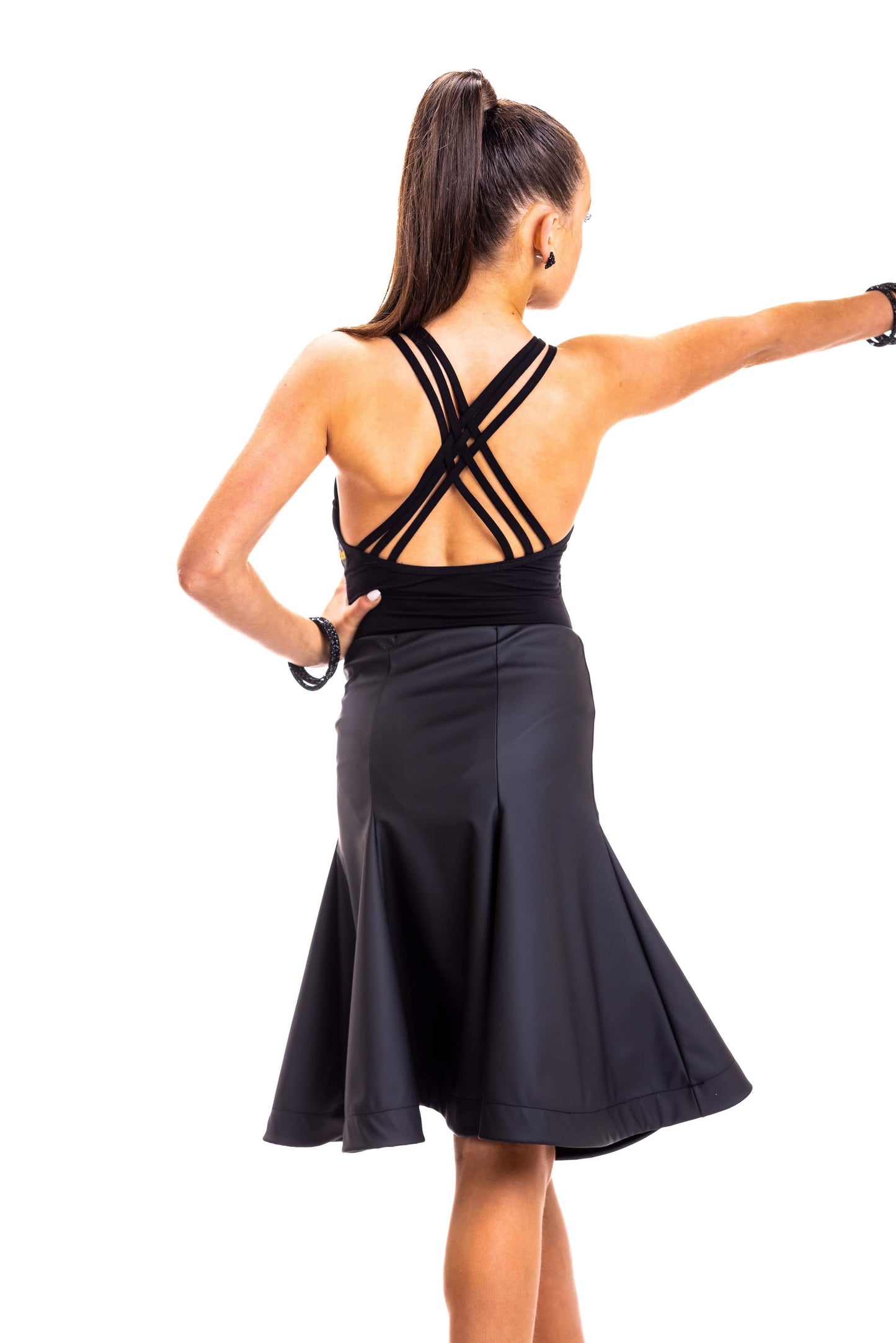 Leatherette Panelled Latin Skirt