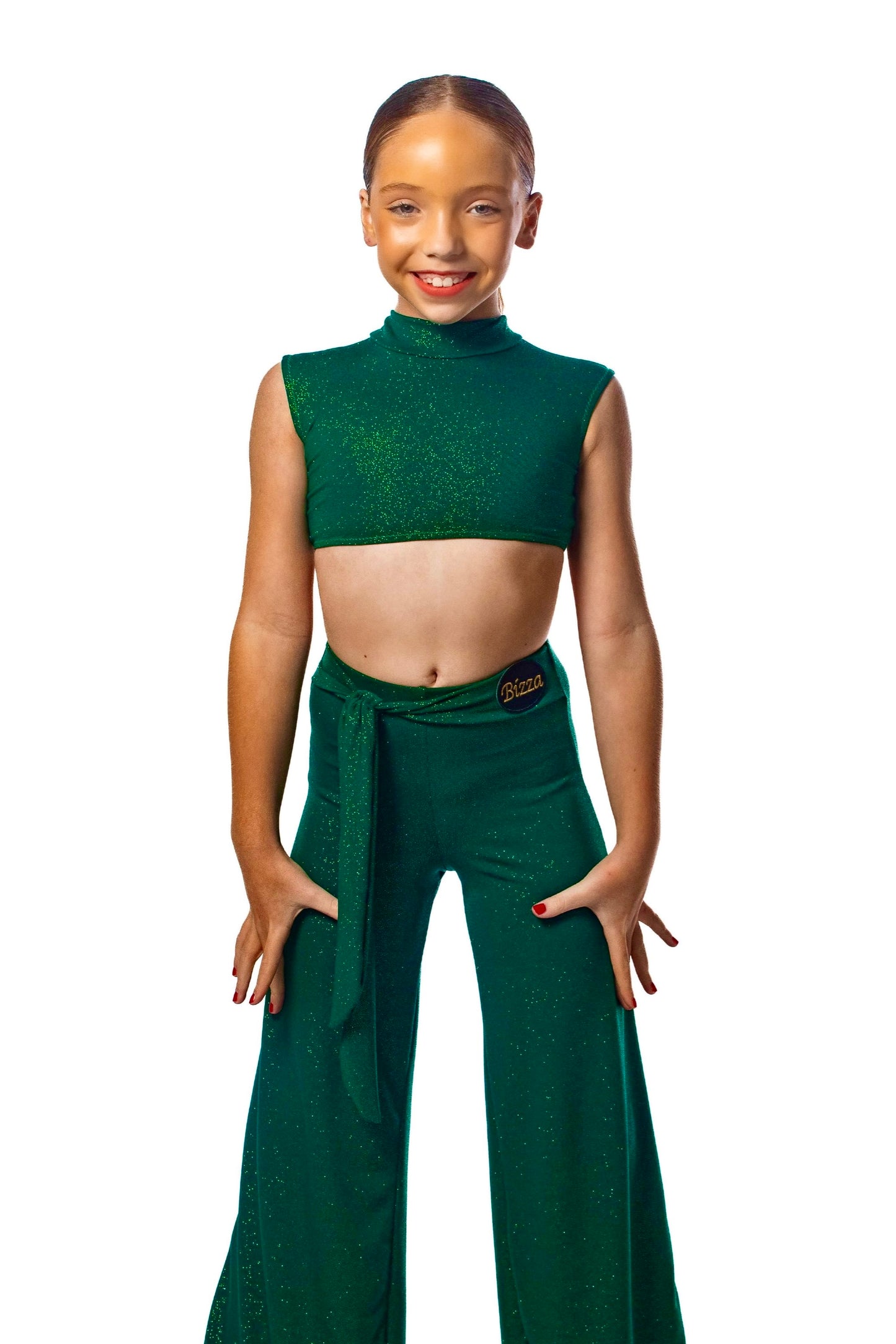 Emerald sparkle ballroom trousers with integrated belt