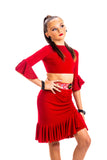 Red Crepe Side Ruched Frill Skirt