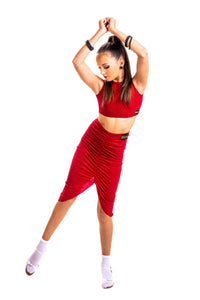 24" Waist Red Sparkle Centre Ruched Skirt