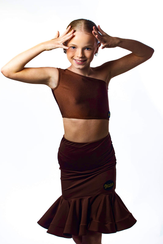 Brown sheen one shoulder crop top