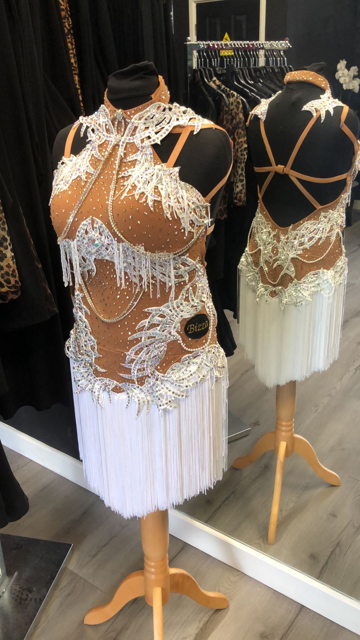 Ex Sponsor Tan and white dress