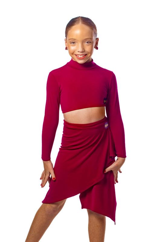 Raspberry High neck crop top with sleeves