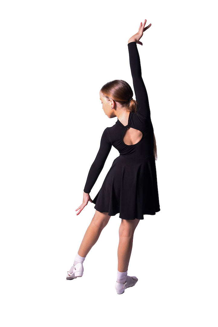 𝗡𝗘𝗪 Black High neck Long Sleeved Unitard Dress With Keyhole Back