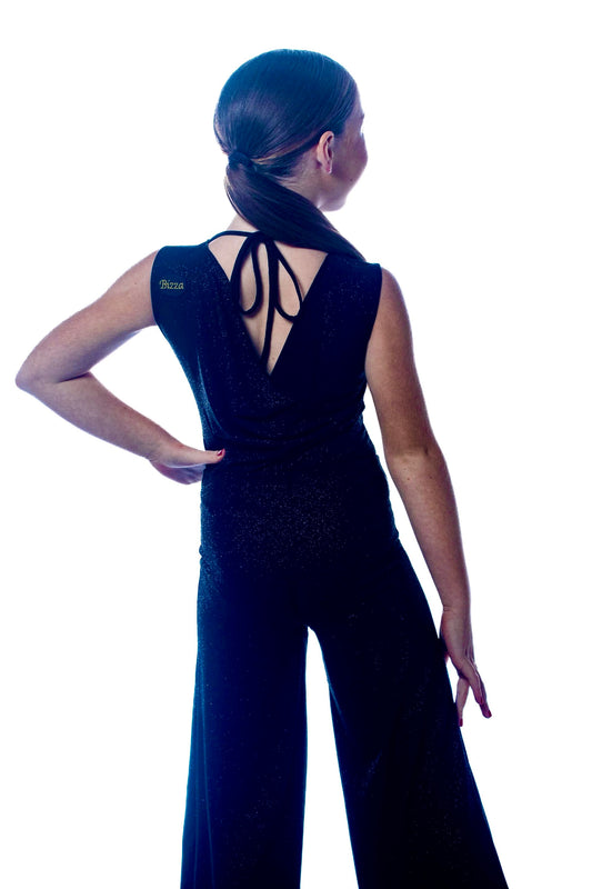 Black sparkle cowl backed leotard