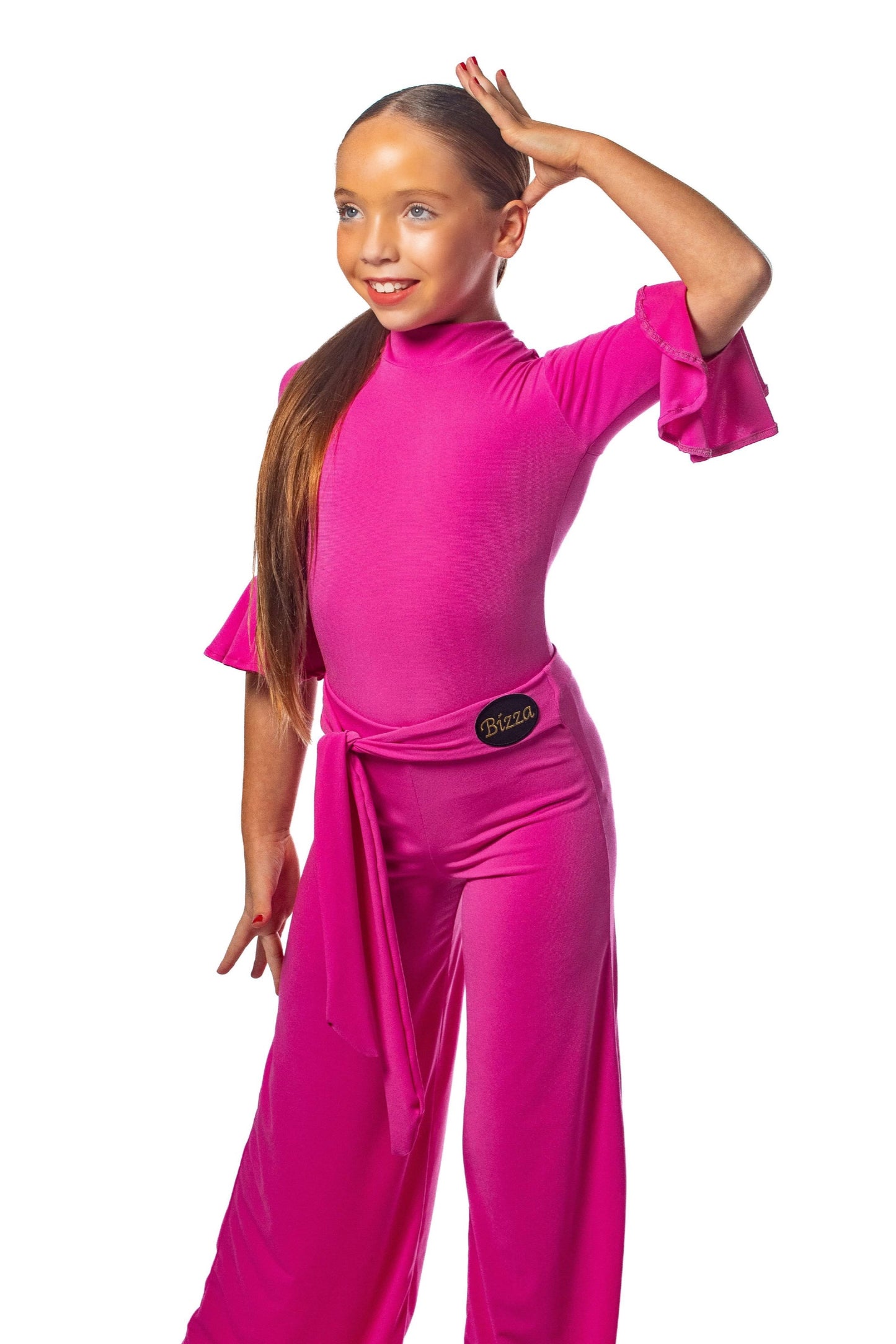 𝗡𝗘𝗪 Cerise pink high neck keyhole leotard with flounced sleeves