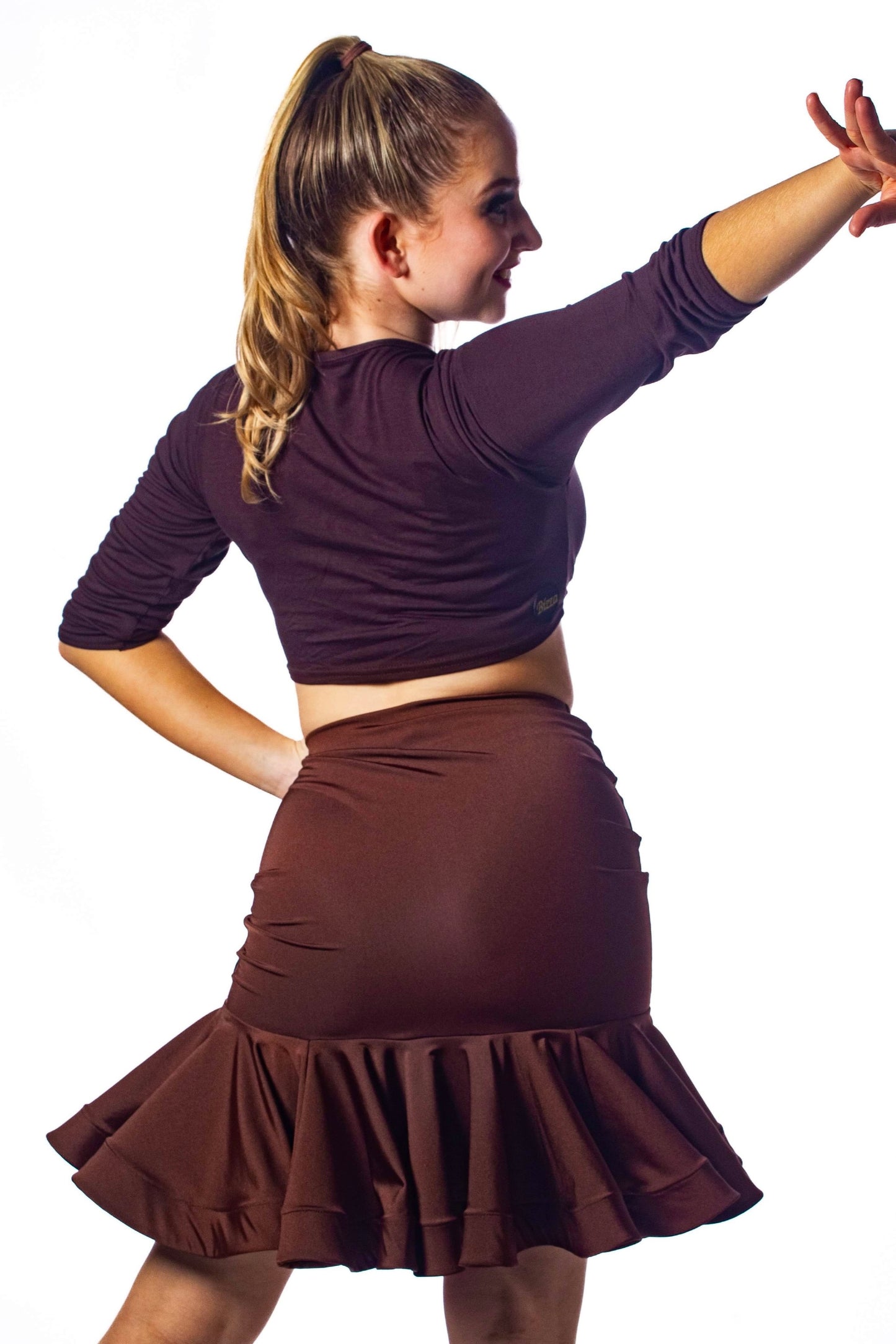 Brown drop waisted latin skirt