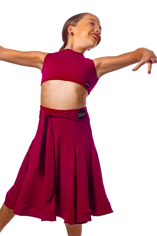 Raspberry Panelled Skirt with integrated belt