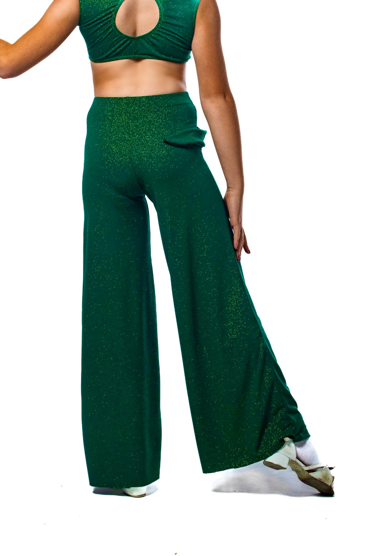 Emerald sparkle ballroom trousers with integrated belt