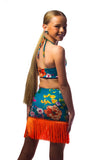 ʟɪᴍɪᴛᴇᴅ ᴇᴅɪᴛɪᴏɴ Blue floral drop waisted skirt with bright orange fringe