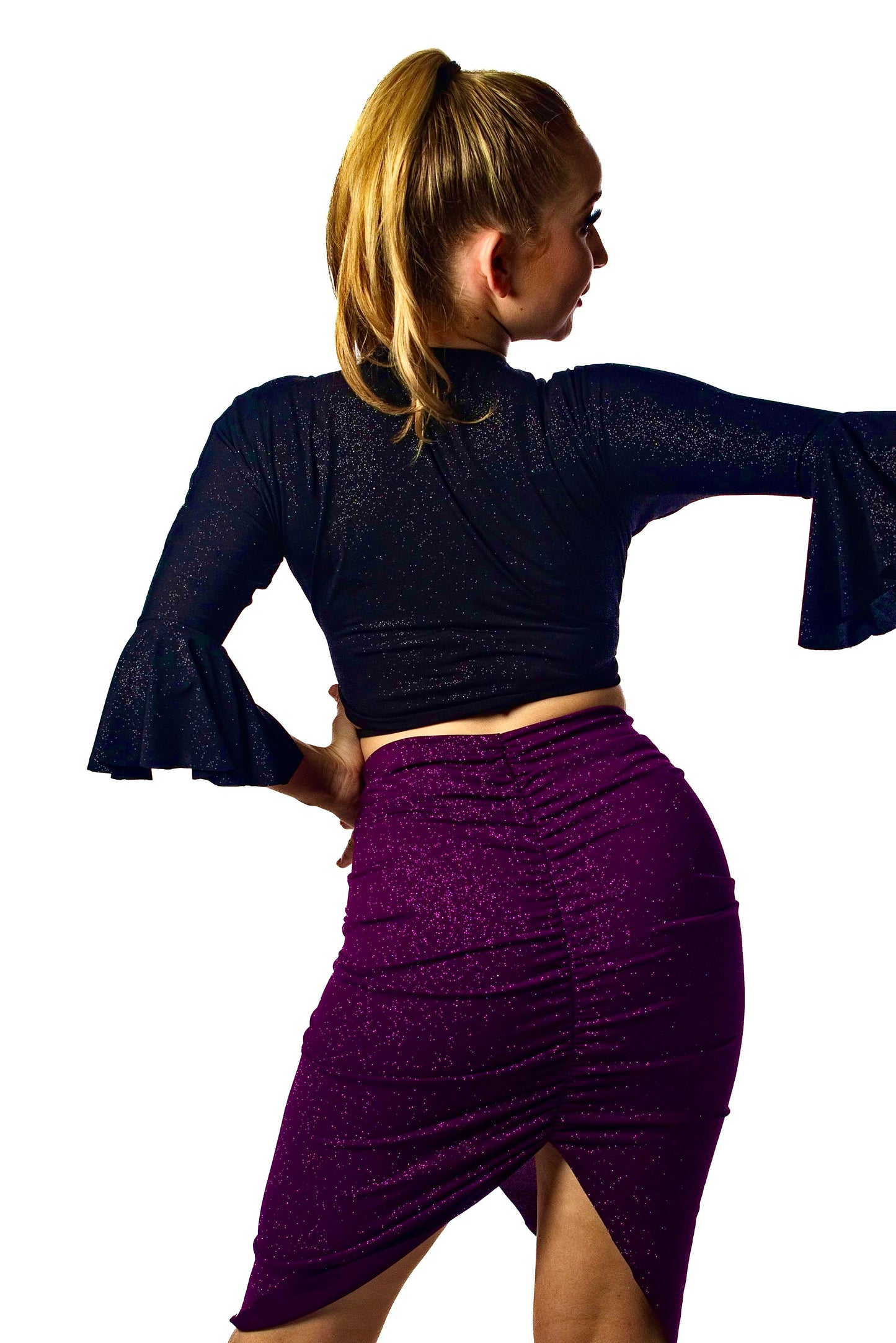 Purple sparkle centre ruched skirt