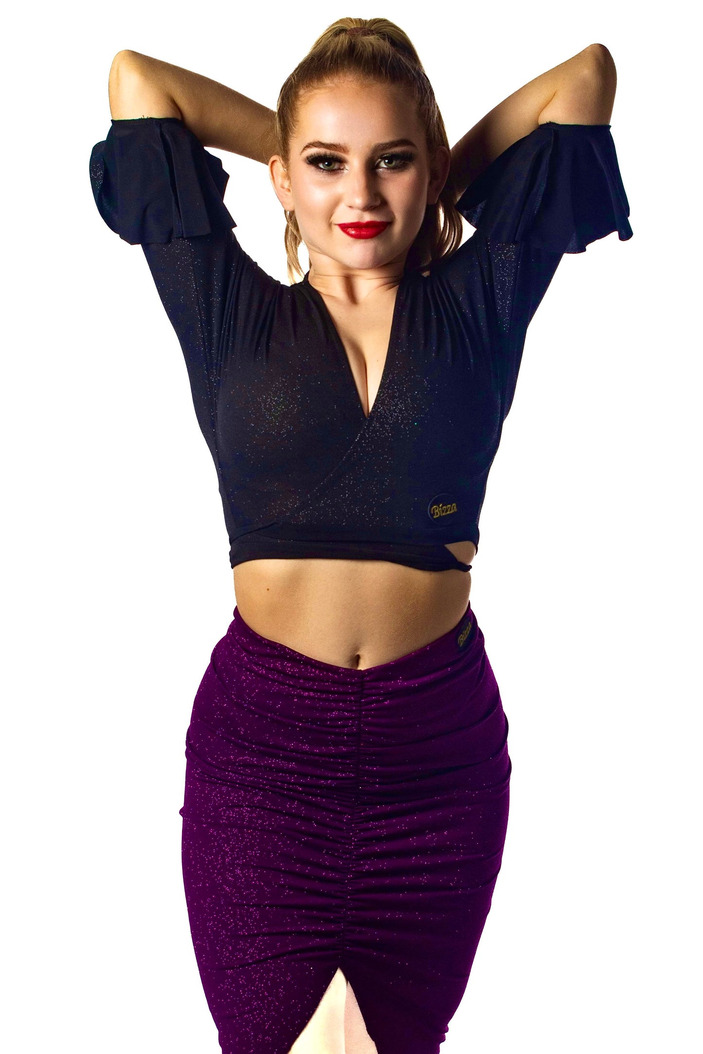 Purple sparkle centre ruched skirt