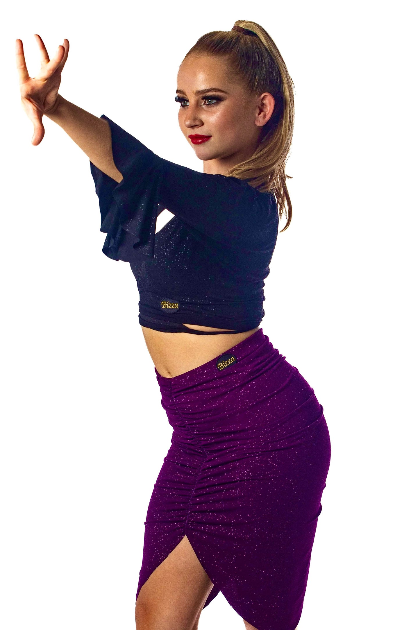 Purple sparkle centre ruched skirt