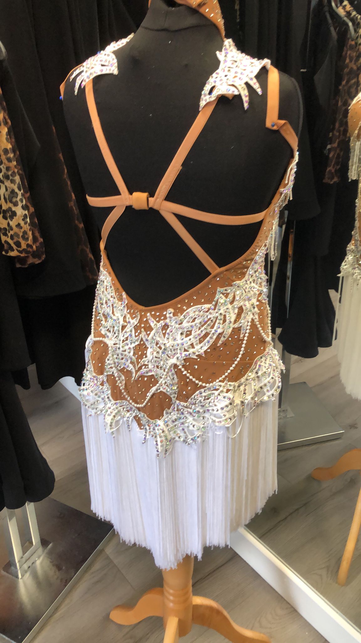 Ex Sponsor Tan and white dress