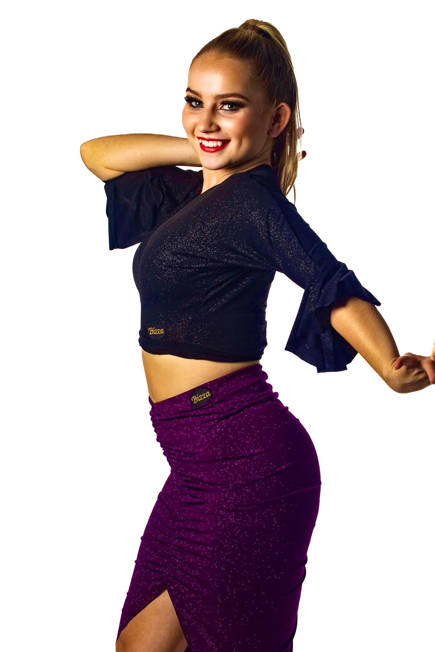 Purple sparkle centre ruched skirt