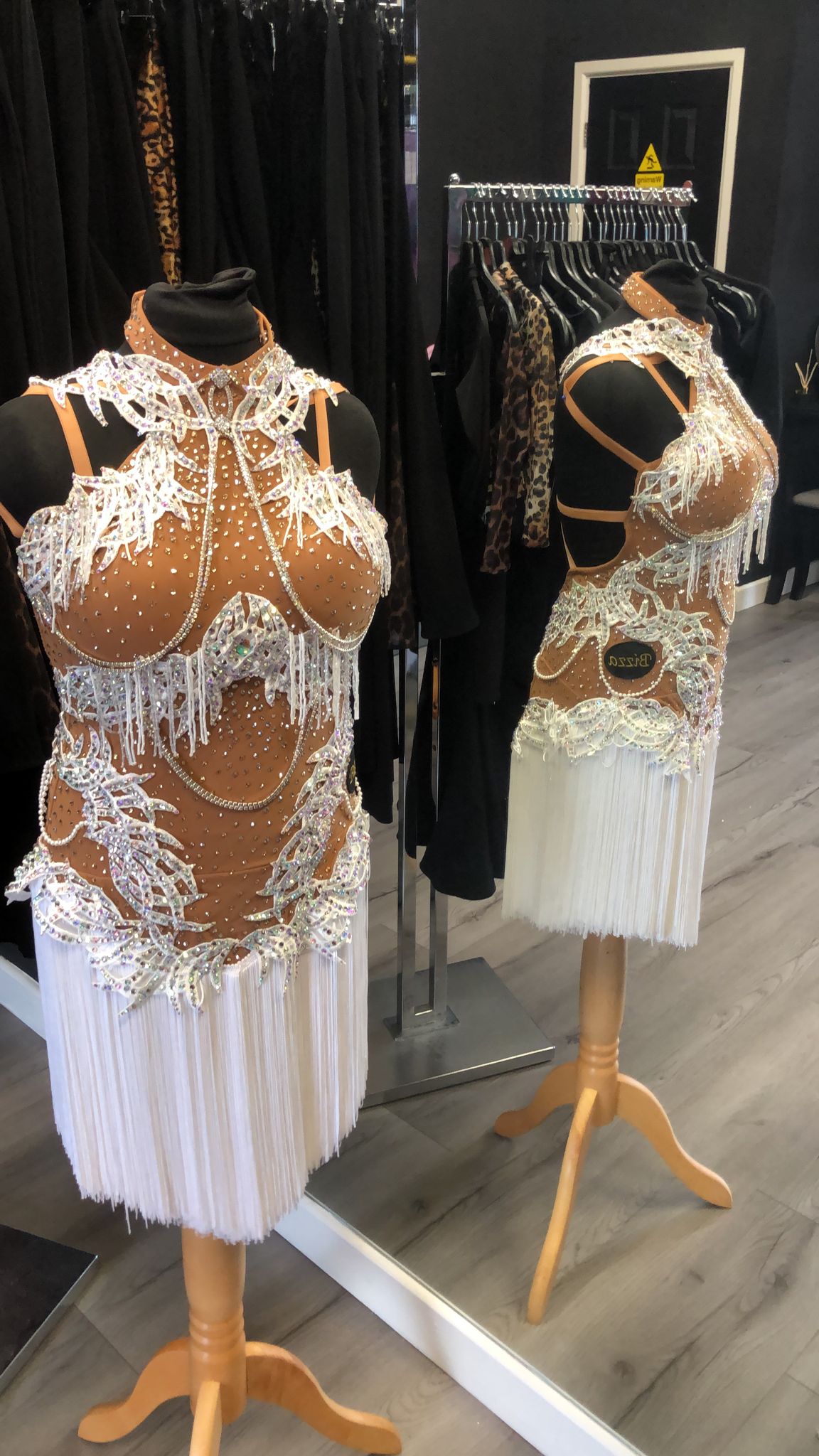 Ex Sponsor Tan and white dress