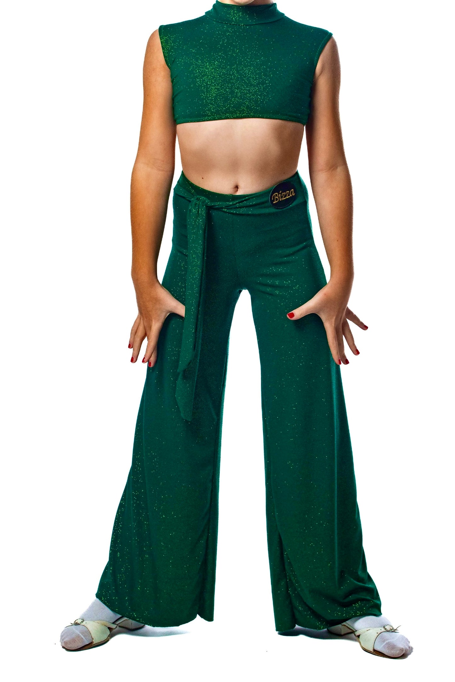 Emerald sparkle ballroom trousers with integrated belt