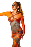 𝗘𝗫 𝗦𝗣𝗢𝗡𝗦𝗢𝗥 Orange Heavily Stoned Latin Dress. Size 6