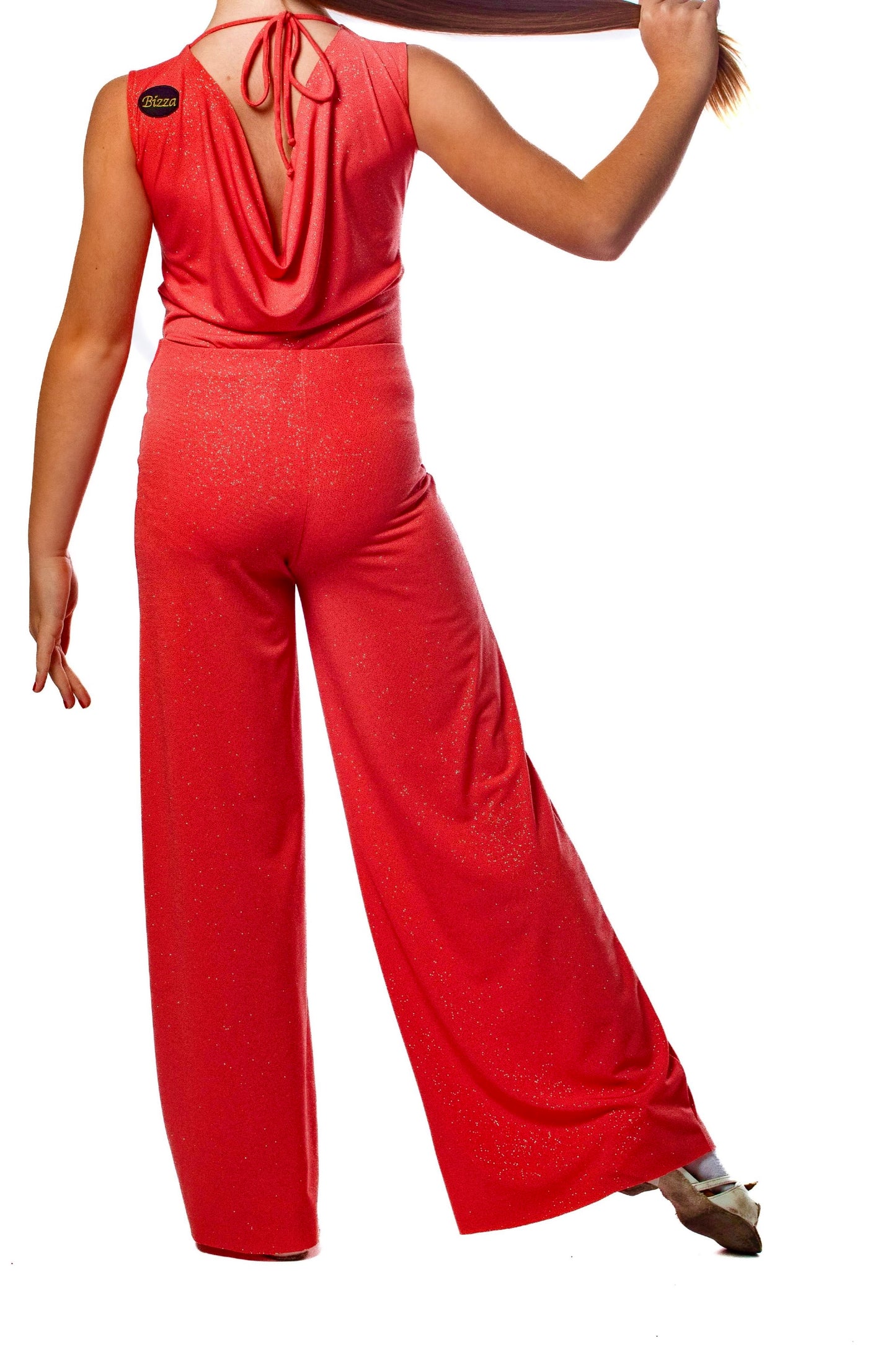 𝗡𝗘𝗪Salmon sparkle ballroom trousers with integrated belt