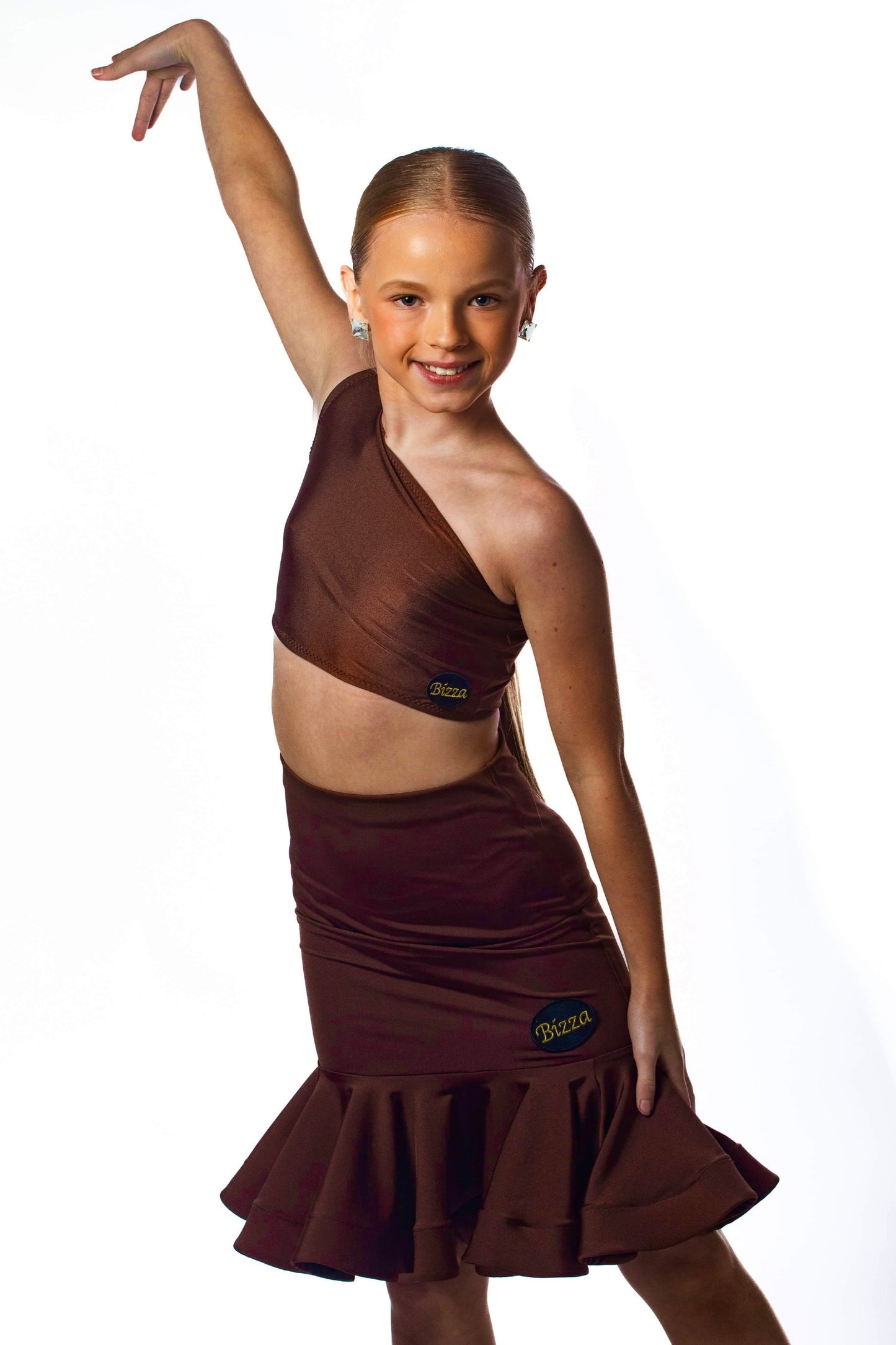 Brown sheen one shoulder crop top