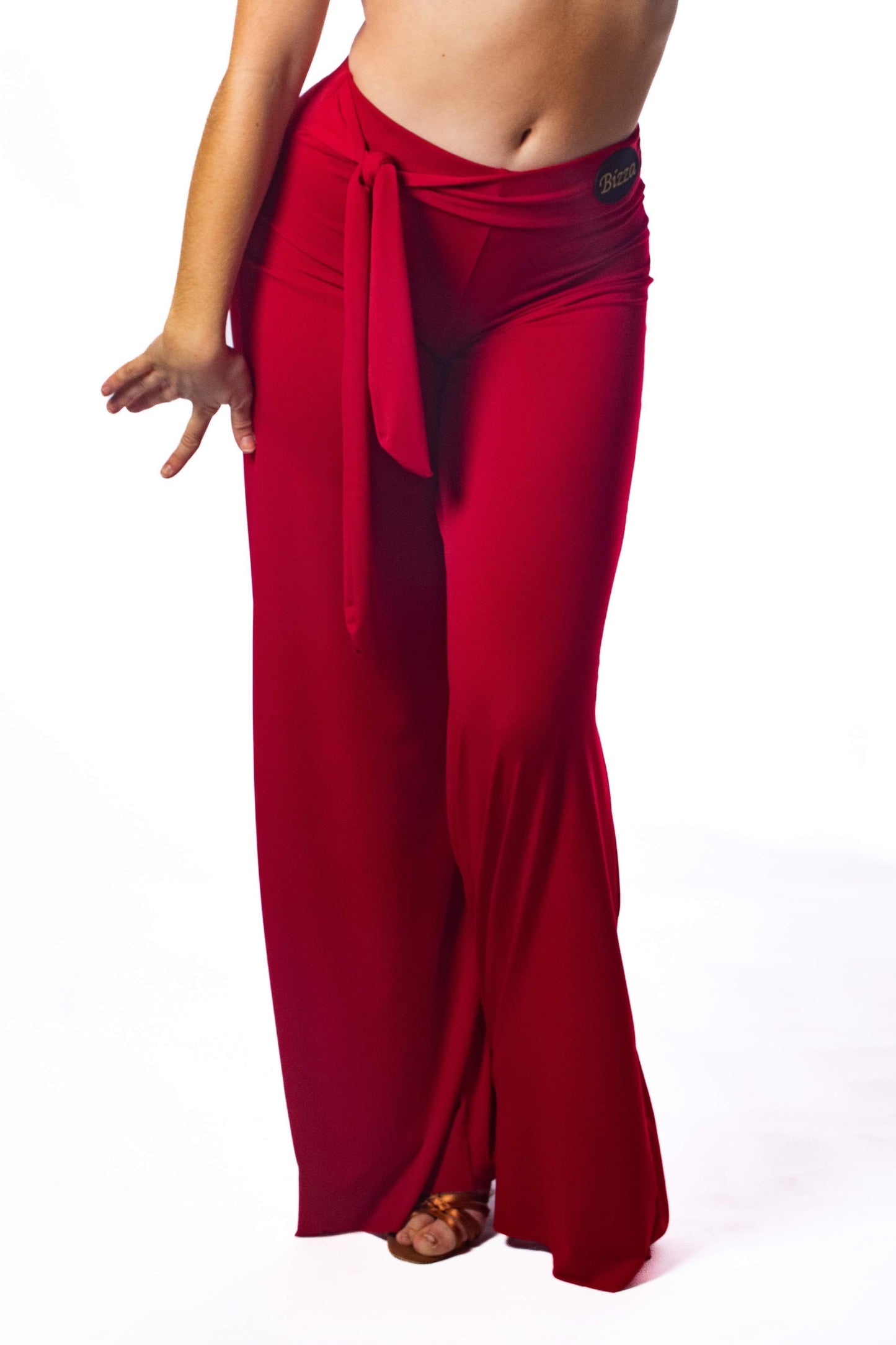 Red ballroom trousers with integrated belt