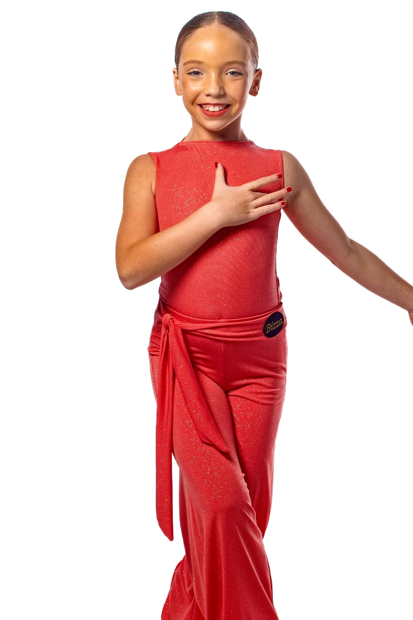 𝗡𝗘𝗪Salmon sparkle ballroom trousers with integrated belt