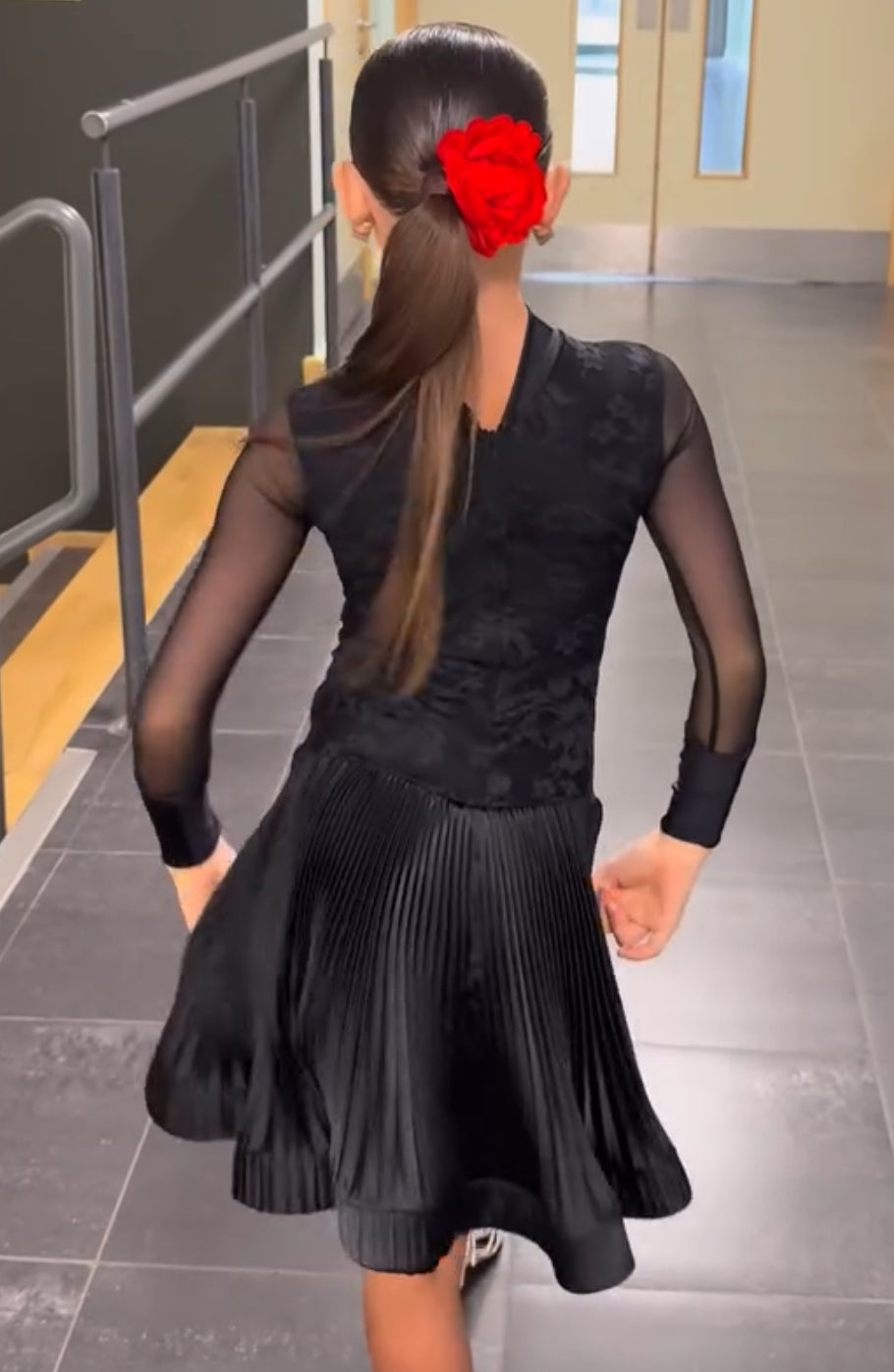 Black Lace Pleated Dress