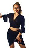 𝐗𝐒 Black sparkle wrap top with flounce sleeves