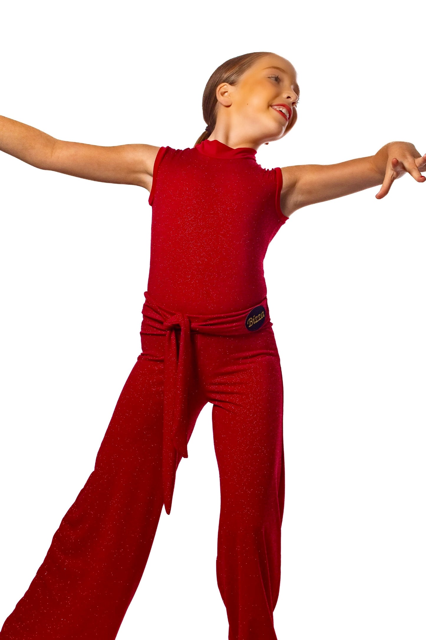 𝗡𝗘𝗪 Red sparkle ballroom trousers with integrated belt