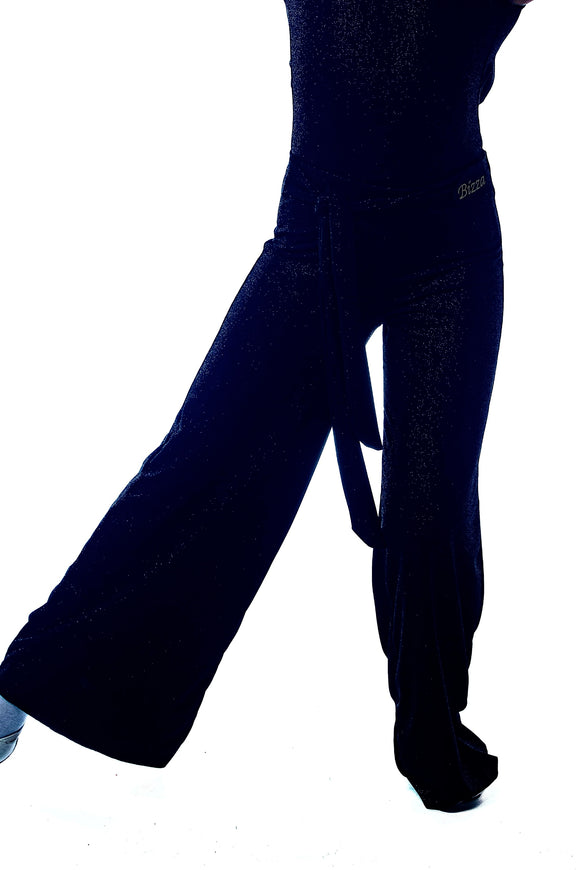 Black sparkle ballroom trousers with integrated belt