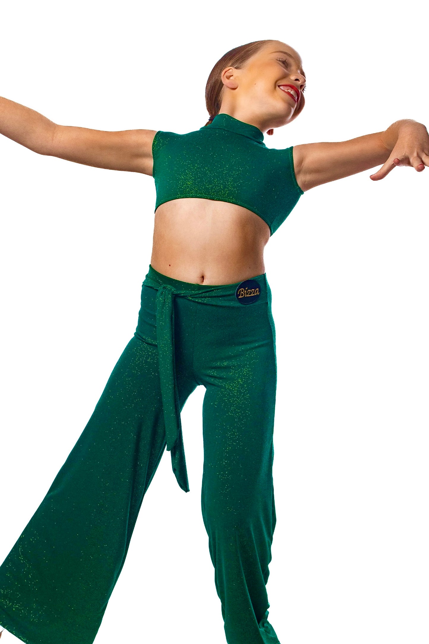 Emerald sparkle ballroom trousers with integrated belt