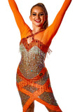 𝗘𝗫 𝗦𝗣𝗢𝗡𝗦𝗢𝗥 Orange Heavily Stoned Latin Dress. Size 6