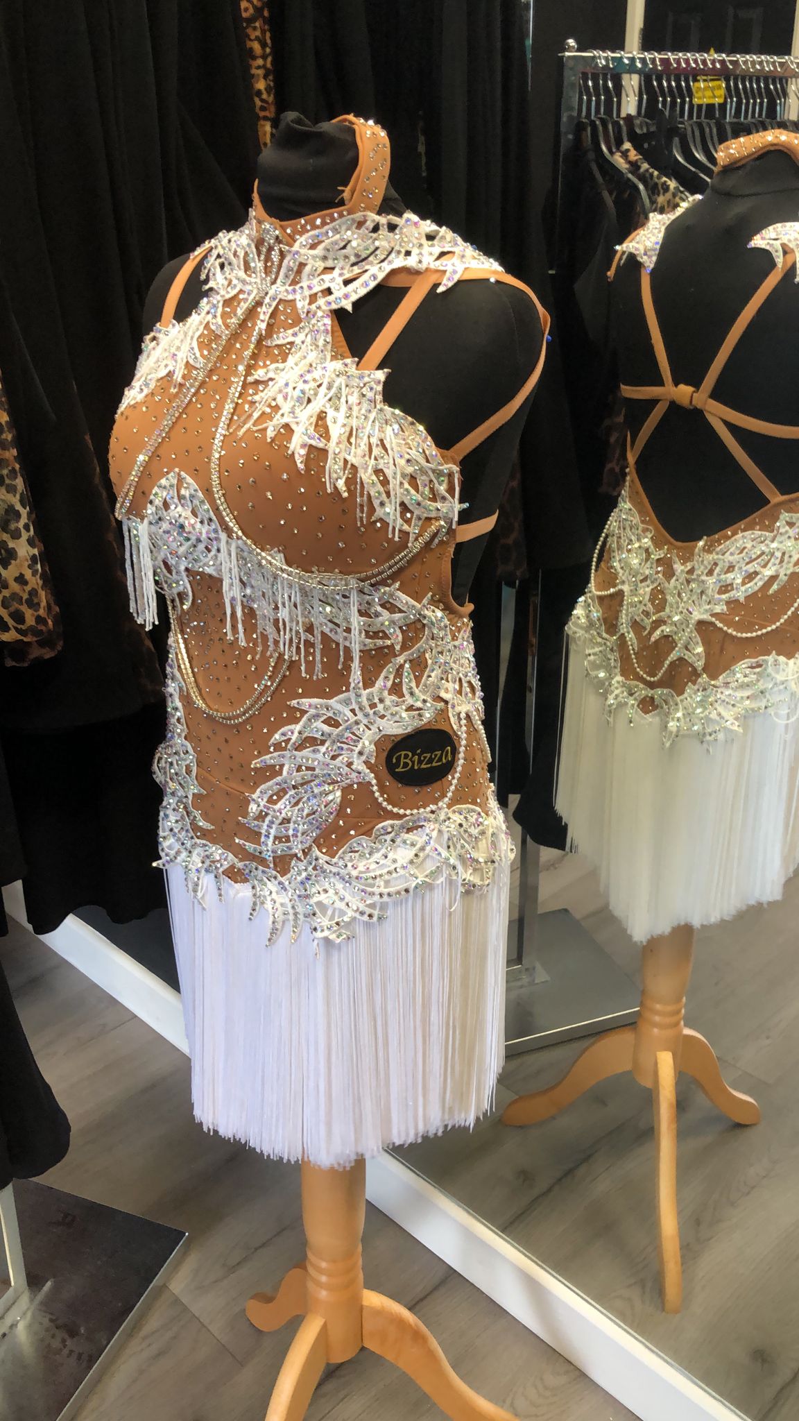 Ex Sponsor Tan and white dress