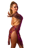 ɴᴇᴡ Tan, red & pink heavily stoned latin dress size 4-6