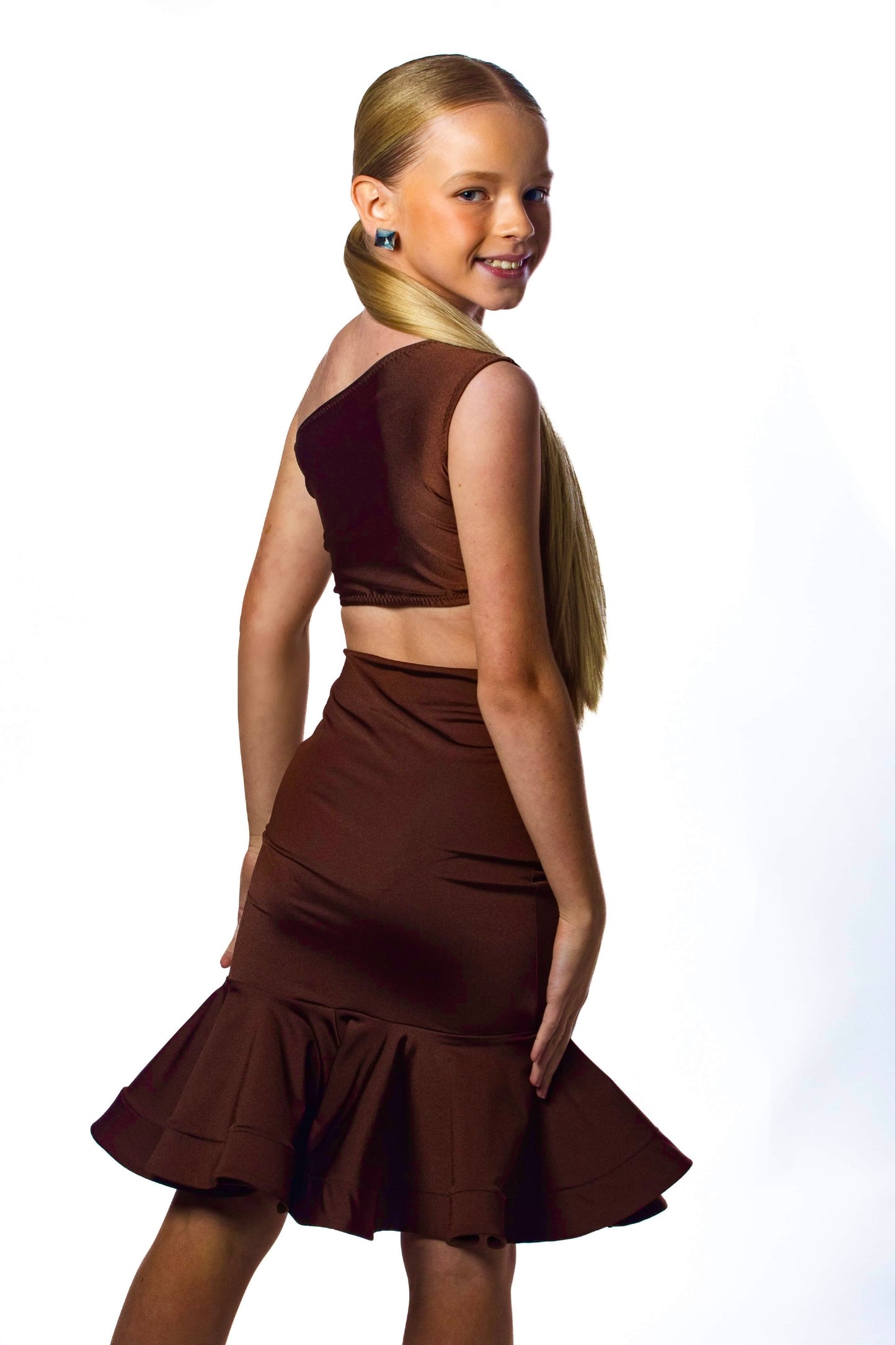 Brown sheen one shoulder crop top