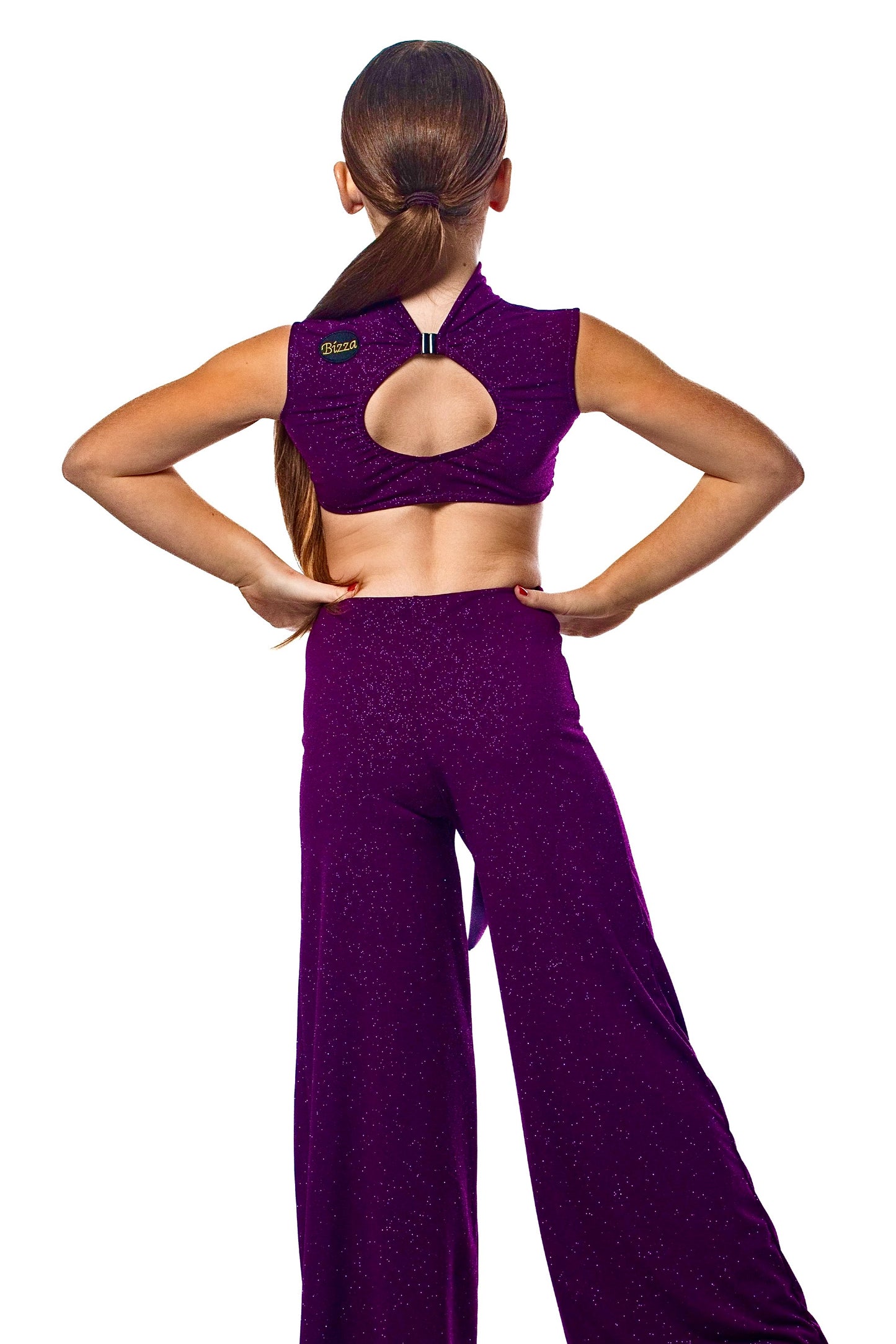 Purple sparkle ballroom trousers with integrated belt