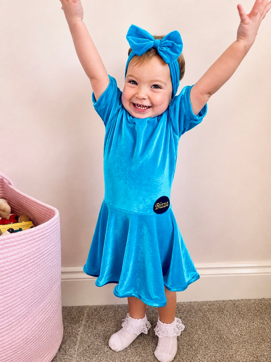 The Icy Blue Velvet Baby Bizza Dress