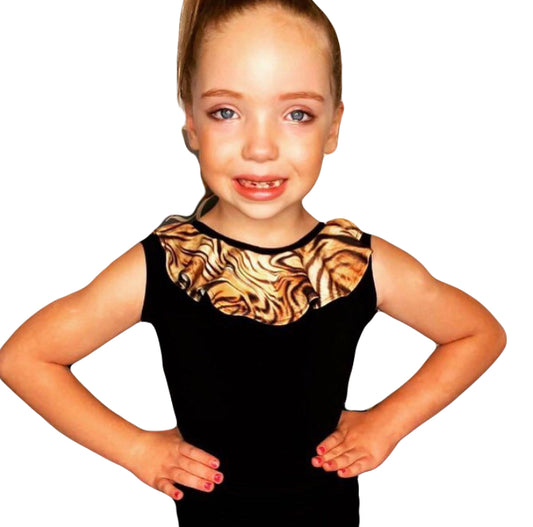 Black Juvenile Leotard with Tiger Frill