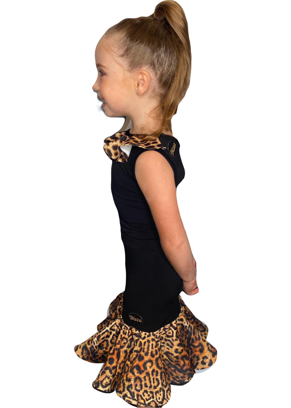 Black Juvenile Leotard with Leopard Frill