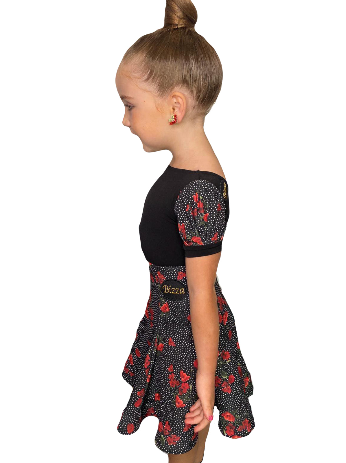 Black Juvenile Leotard with Red Polka Dot Poppy Puff Sleeve