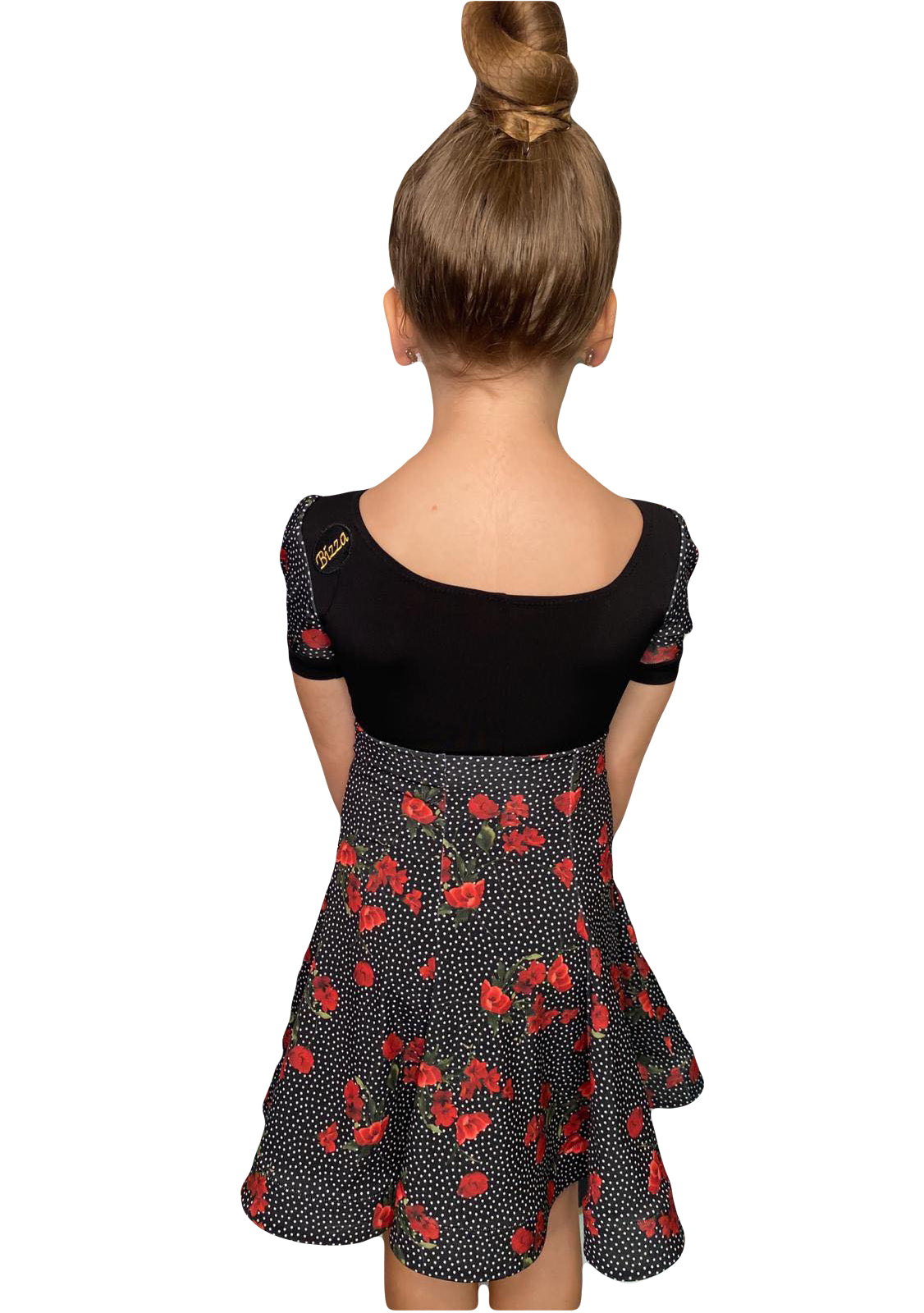 Black Juvenile Leotard with Red Polka Dot Poppy Puff Sleeve