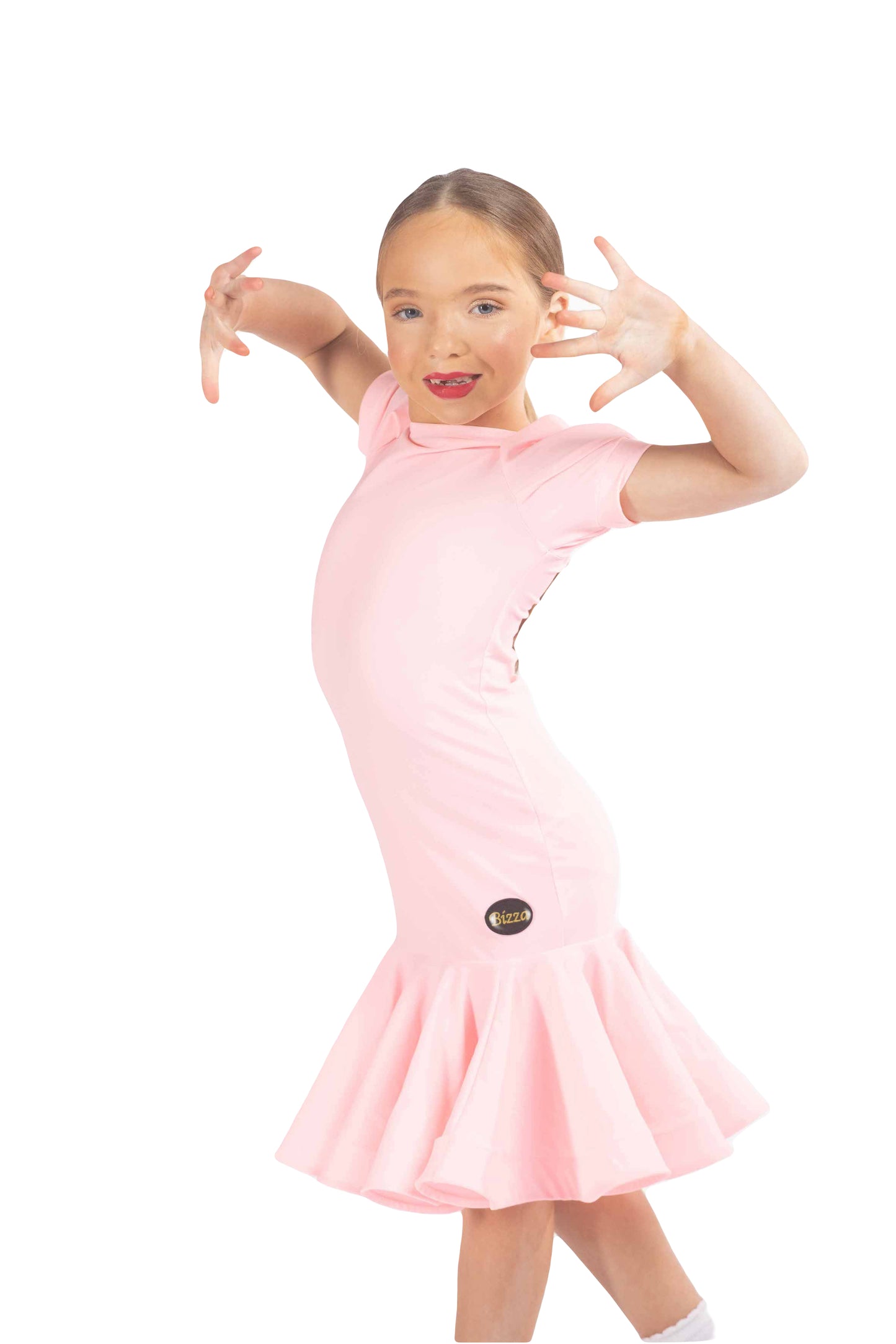 Pink lycra puff sleeved dress